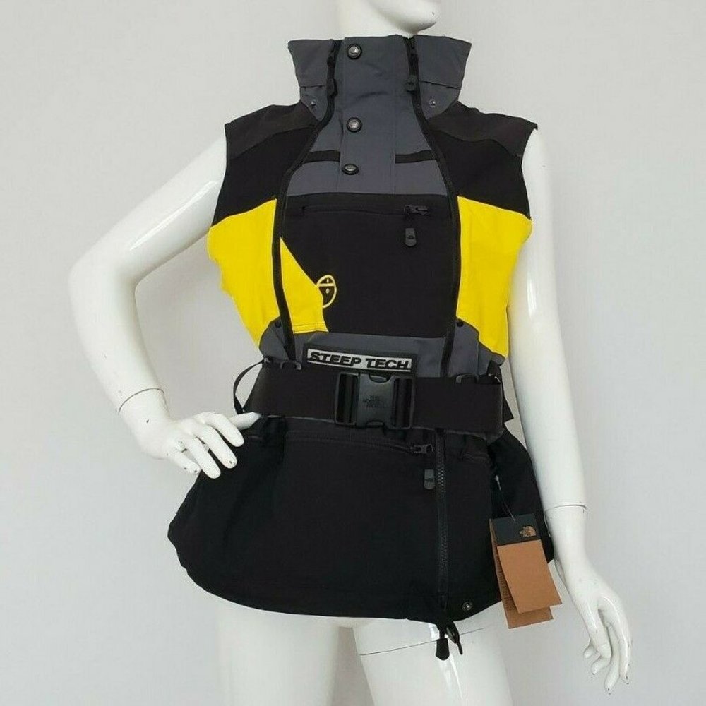 THE NORTH FACE W STEEP TECH APOGEE WATERPROOF HOOD SKI VEST Yellow/Black M L XL